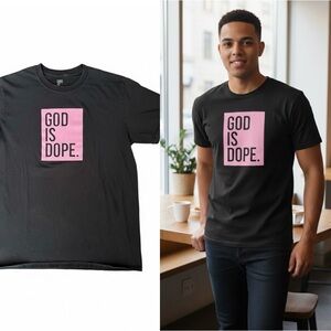 God Is Dope Black Pink Graphic T-Shirt Medium Excellent Vintage Condition